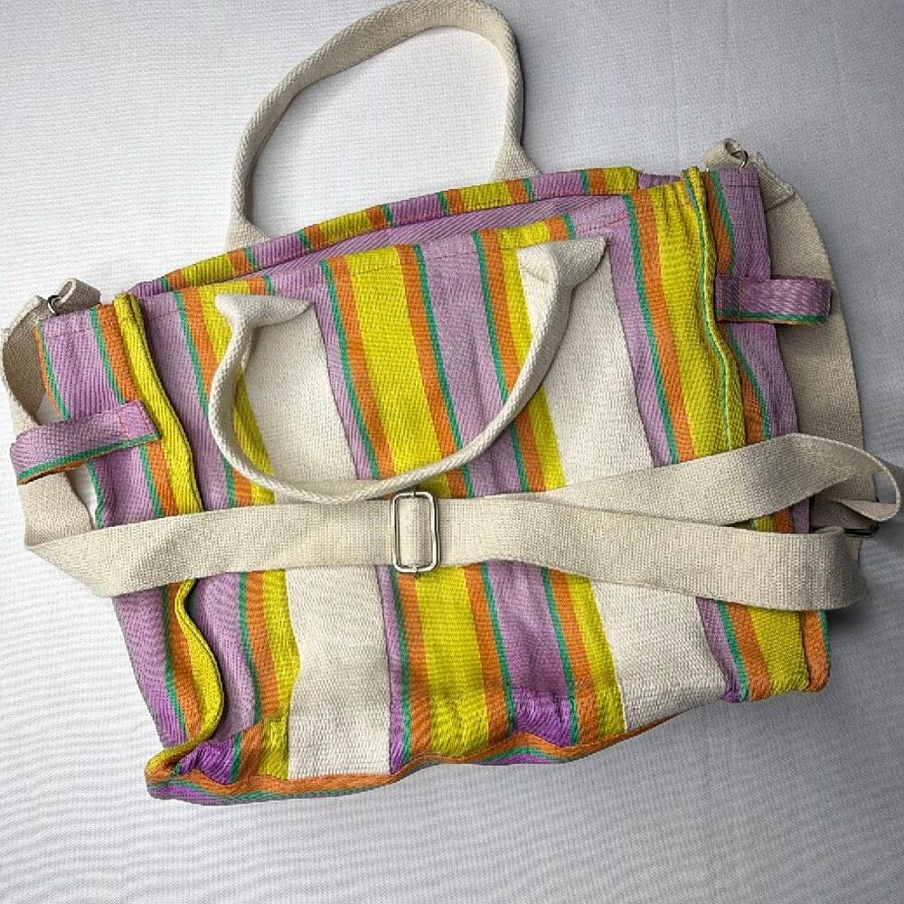 BDG Urban Outfitters Serena Mesh Tote Bag Purple Orange Striped - Picture 2 of 8